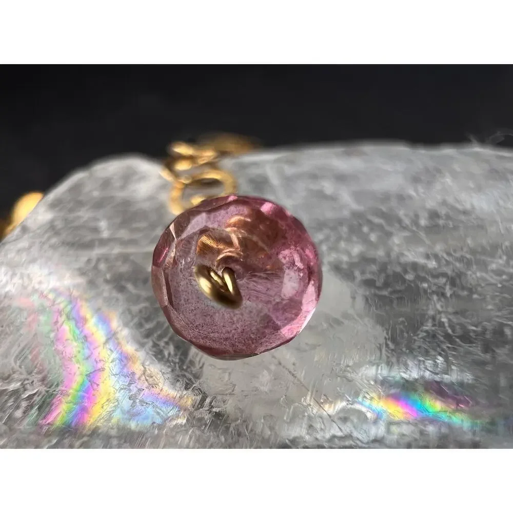 Gold Filled Necklace with Baroque Pearl and Pink Faceted Gemstone Beads